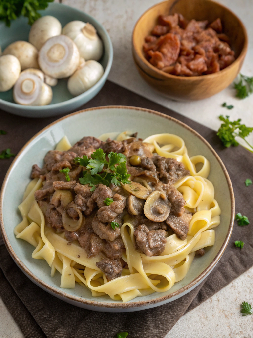 Beef Stroganoff with Ground Beef ingredients.webp - Beef Stroganoff with Ground Beef Recipe