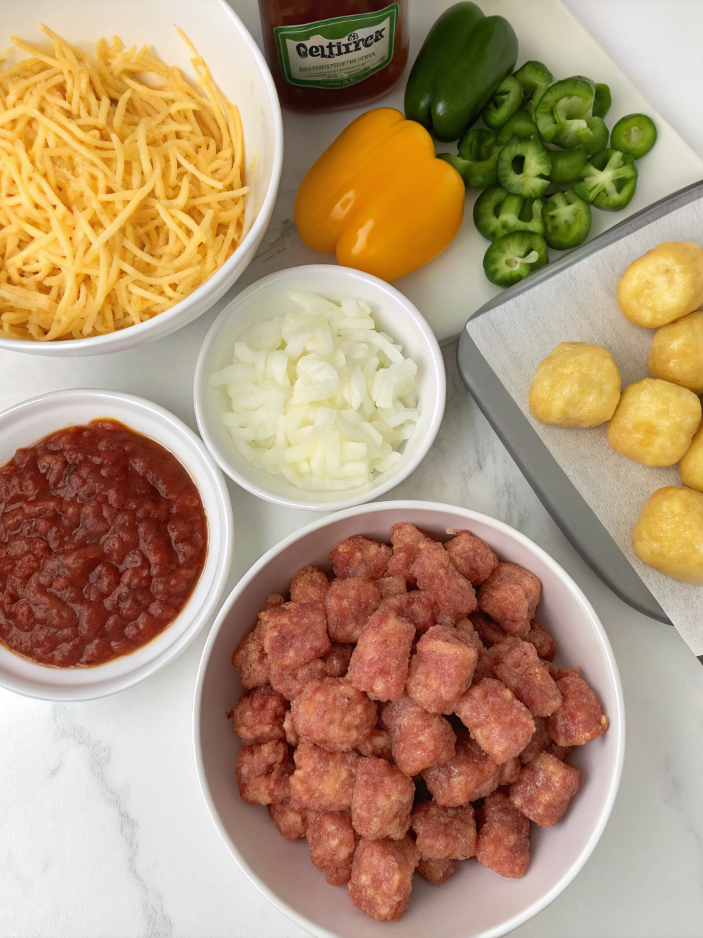 Sloppy Joe Tater Tot Casserole ingredients.webp - Skillet Sloppy Joe Tater Tot Casserole