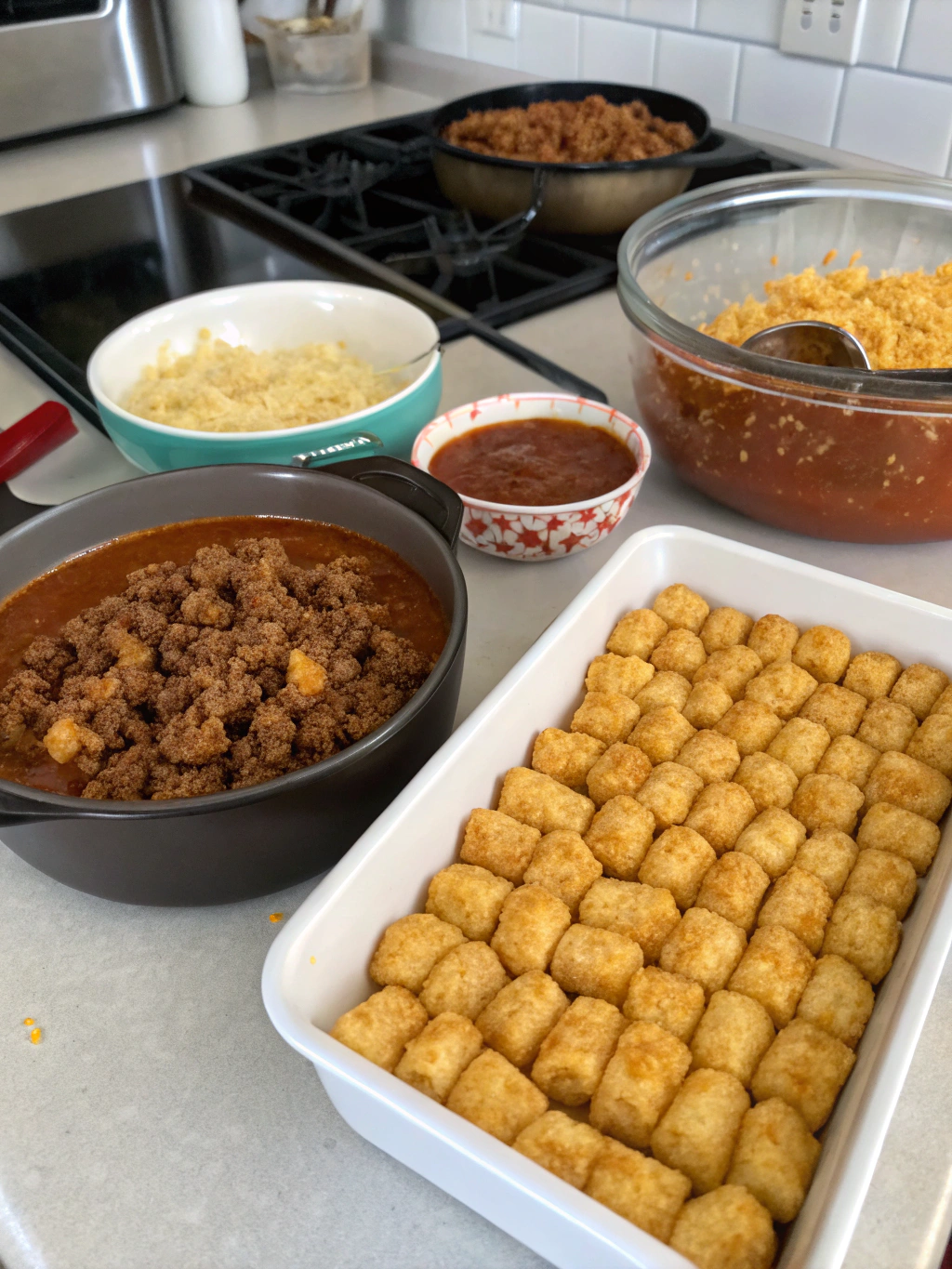 Sloppy Joe Tater Tot Casserole steps.webp - Skillet Sloppy Joe Tater Tot Casserole