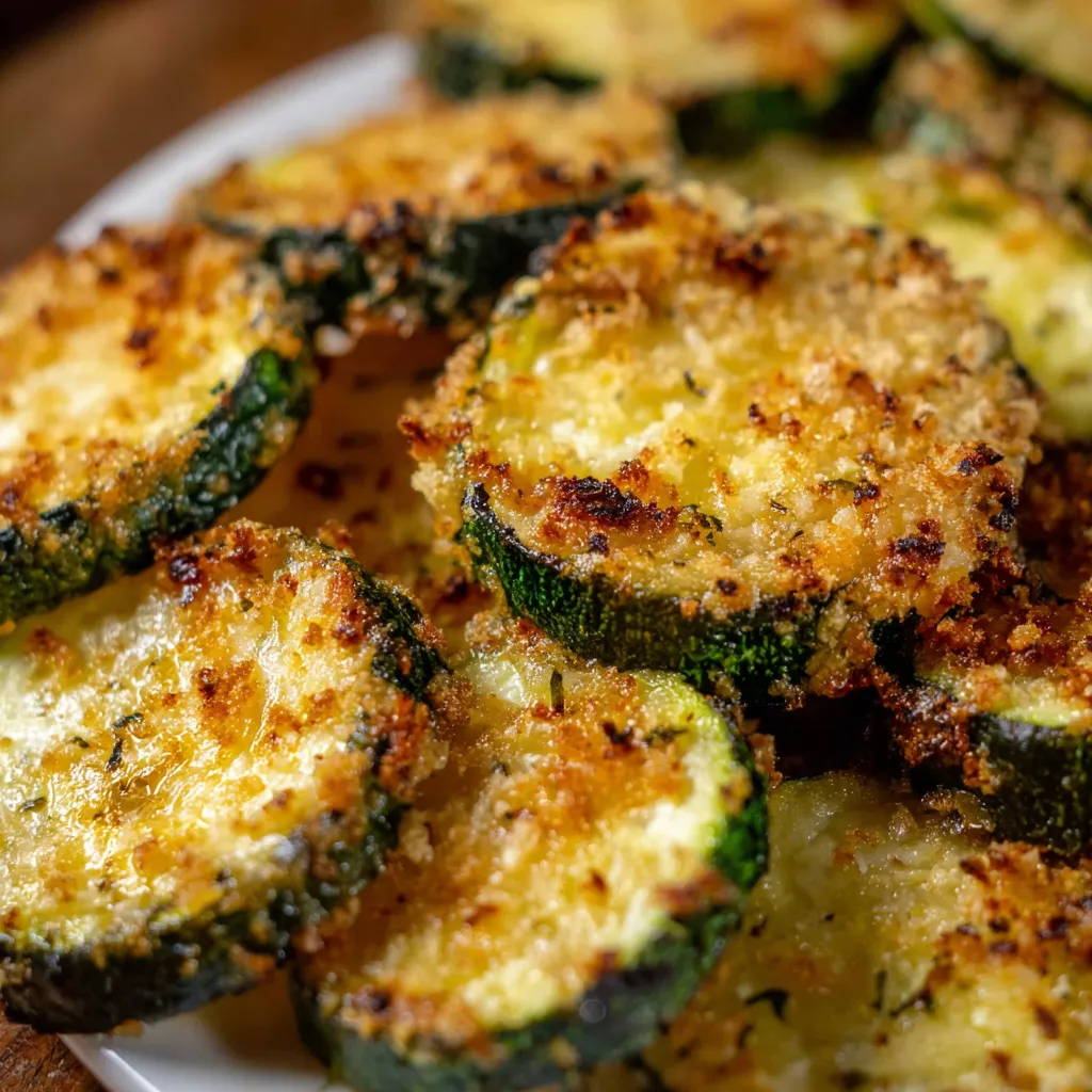 Baked parmesan zucchini slices, golden brown and crispy.