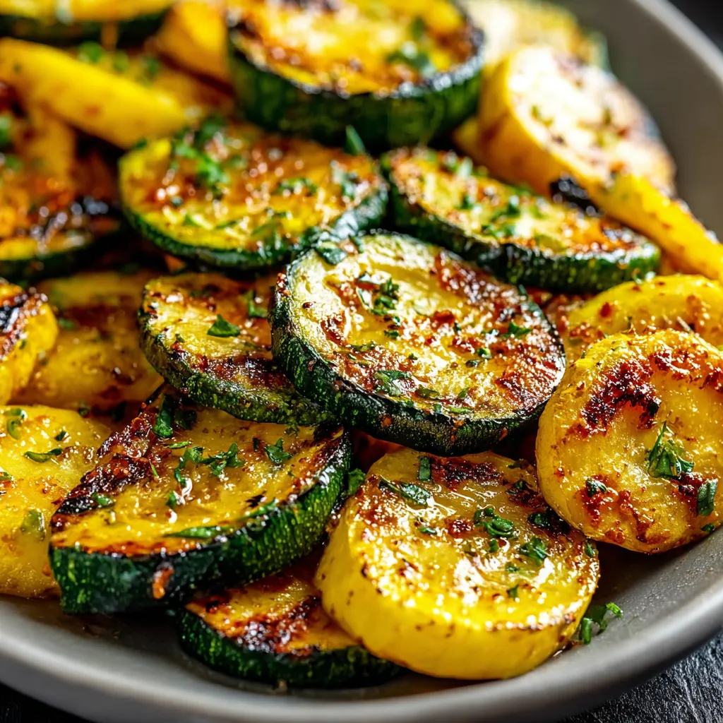 Roasted zucchini squash, golden brown and seasoned.