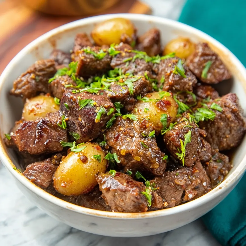 High Protein Garlic Butter Beef Bites (Slow Cooker Prep!)