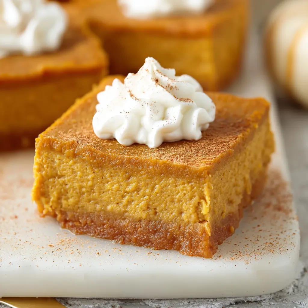 Close-up of homemade pumpkin pie bars.