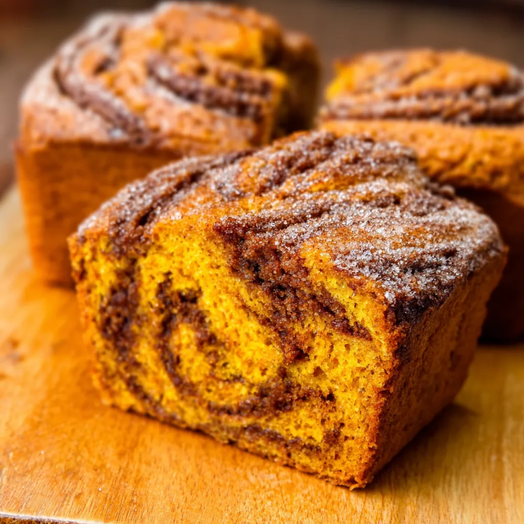 Cinnamon swirl pumpkin bread mini loaves, perfect for bake sales.