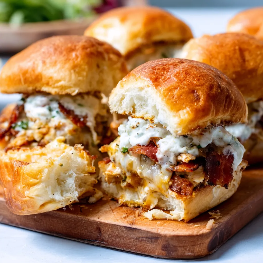 Chicken bacon ranch sliders on a plate. Quick & easy recipe!