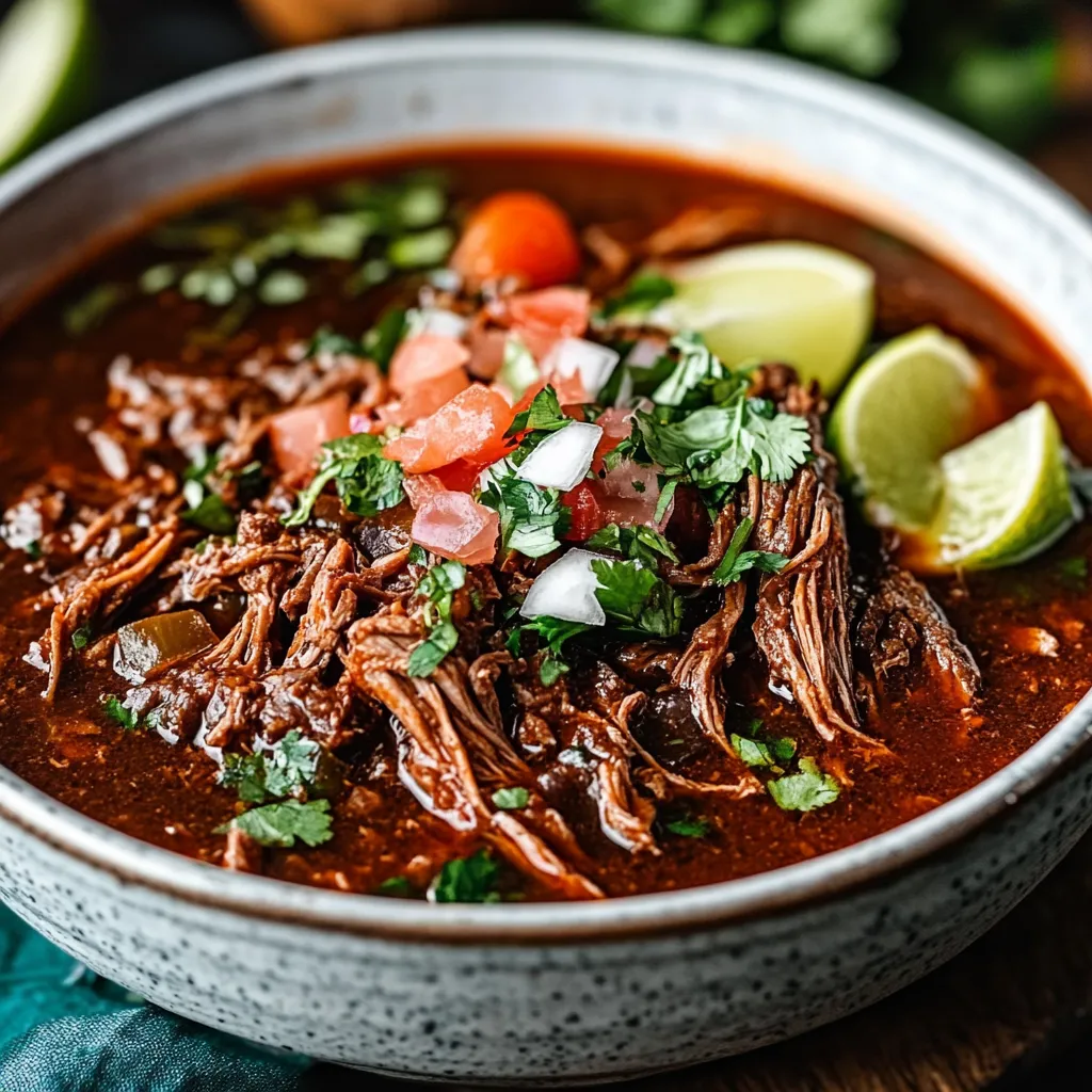 Crockpot birria simmering. Easy Mexican beef stew recipe.