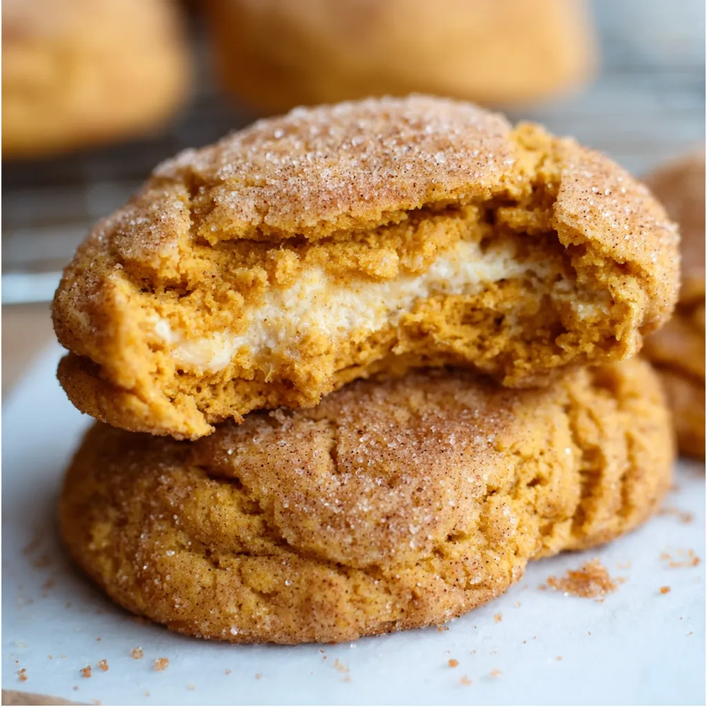 Soft pumpkin snickerdoodles on a plate. Close-up shows the soft texture.