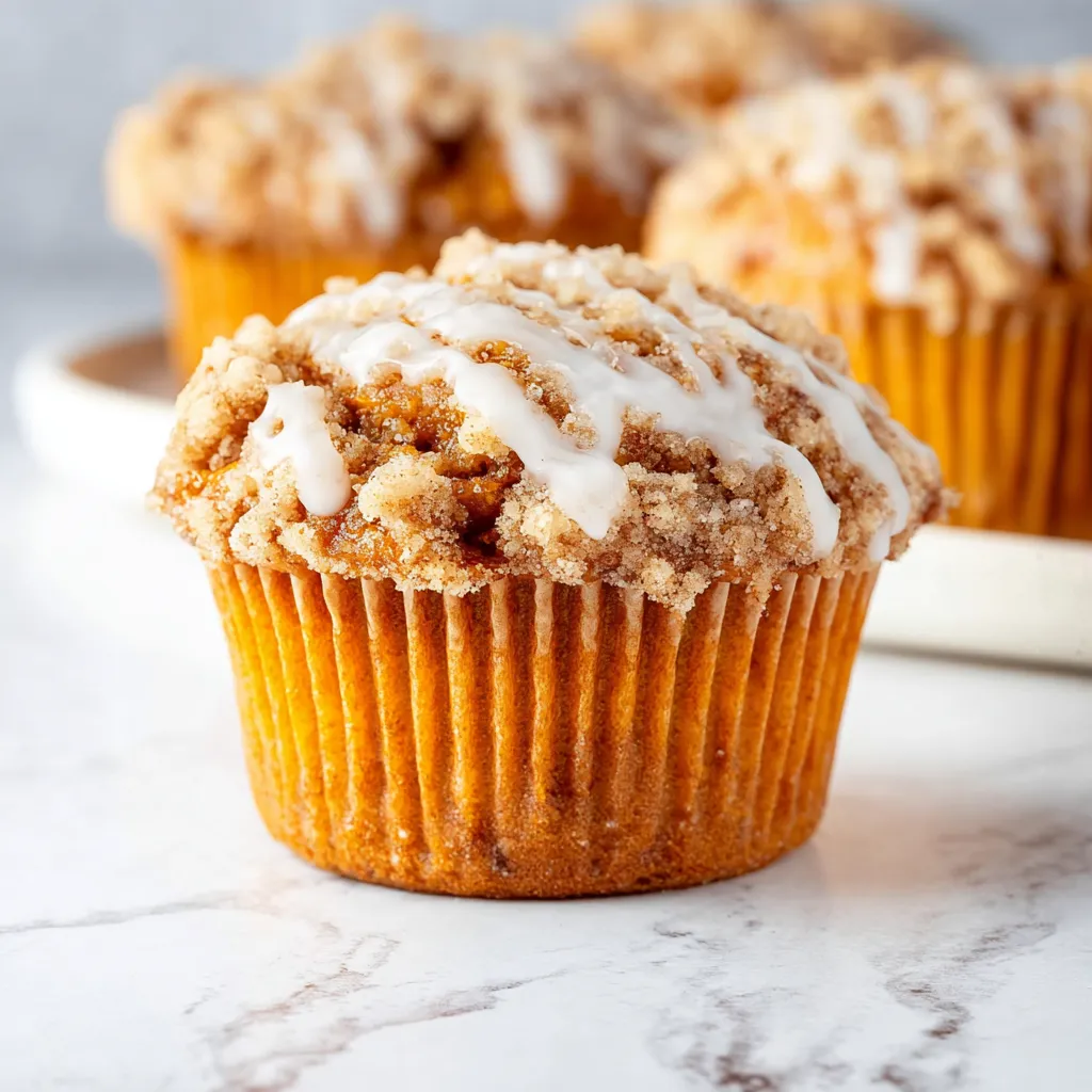 Pumpkin streusel muffins with crumb topping, fresh from the oven.