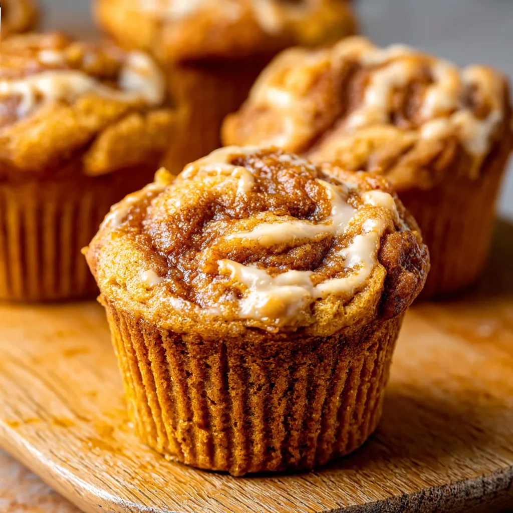 Caramel swirl pumpkin muffin. Autumn baking recipe.