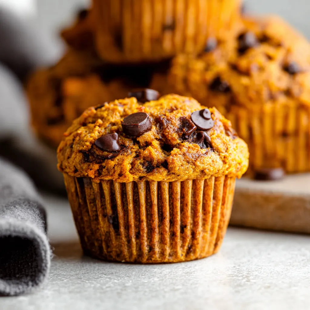 Pumpkin chocolate chip muffins fresh from the oven.