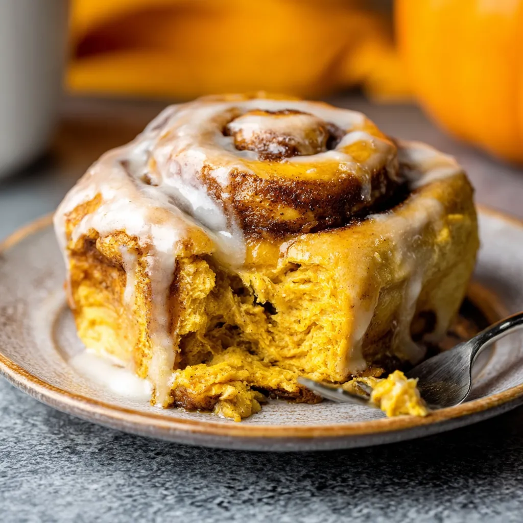 Fluffy pumpkin cinnamon rolls, perfect fall baking treat.