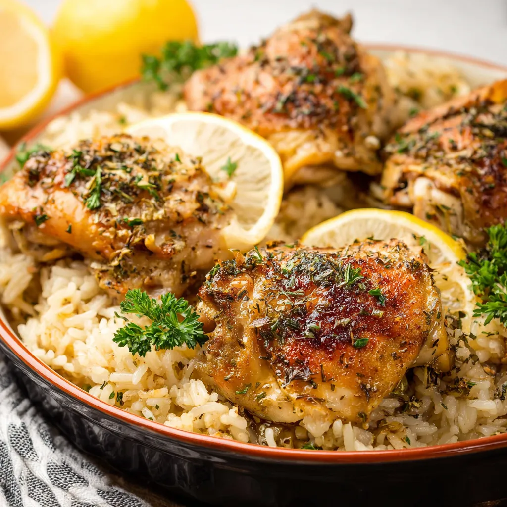 Slow cooker lemon herb chicken and rice. Easy set-it-and-forget-it recipe.
