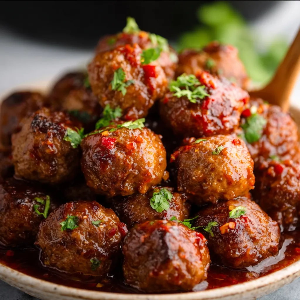 Sweet chili meatballs in a crockpot. Easy dinner recipe!