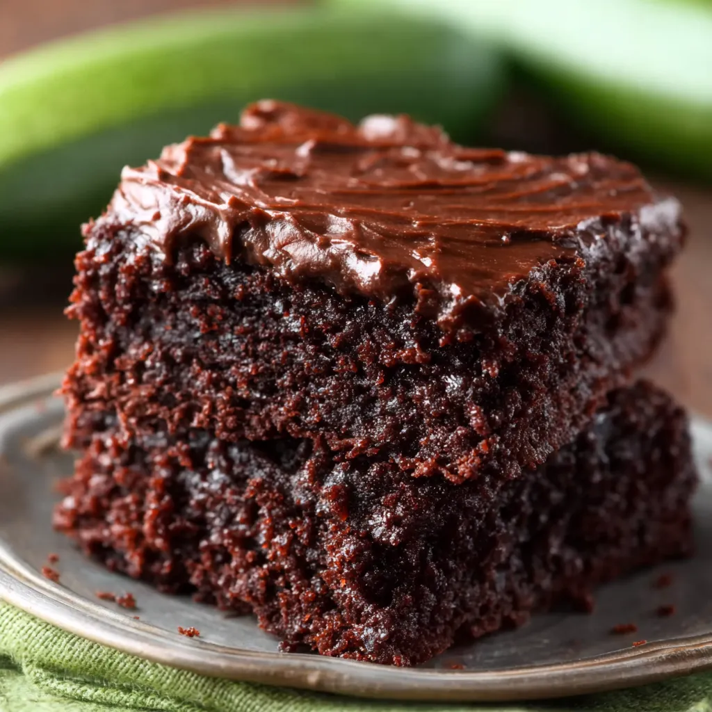Rich, fudgy zucchini brownies on a plate. Delicious chocolate dessert!